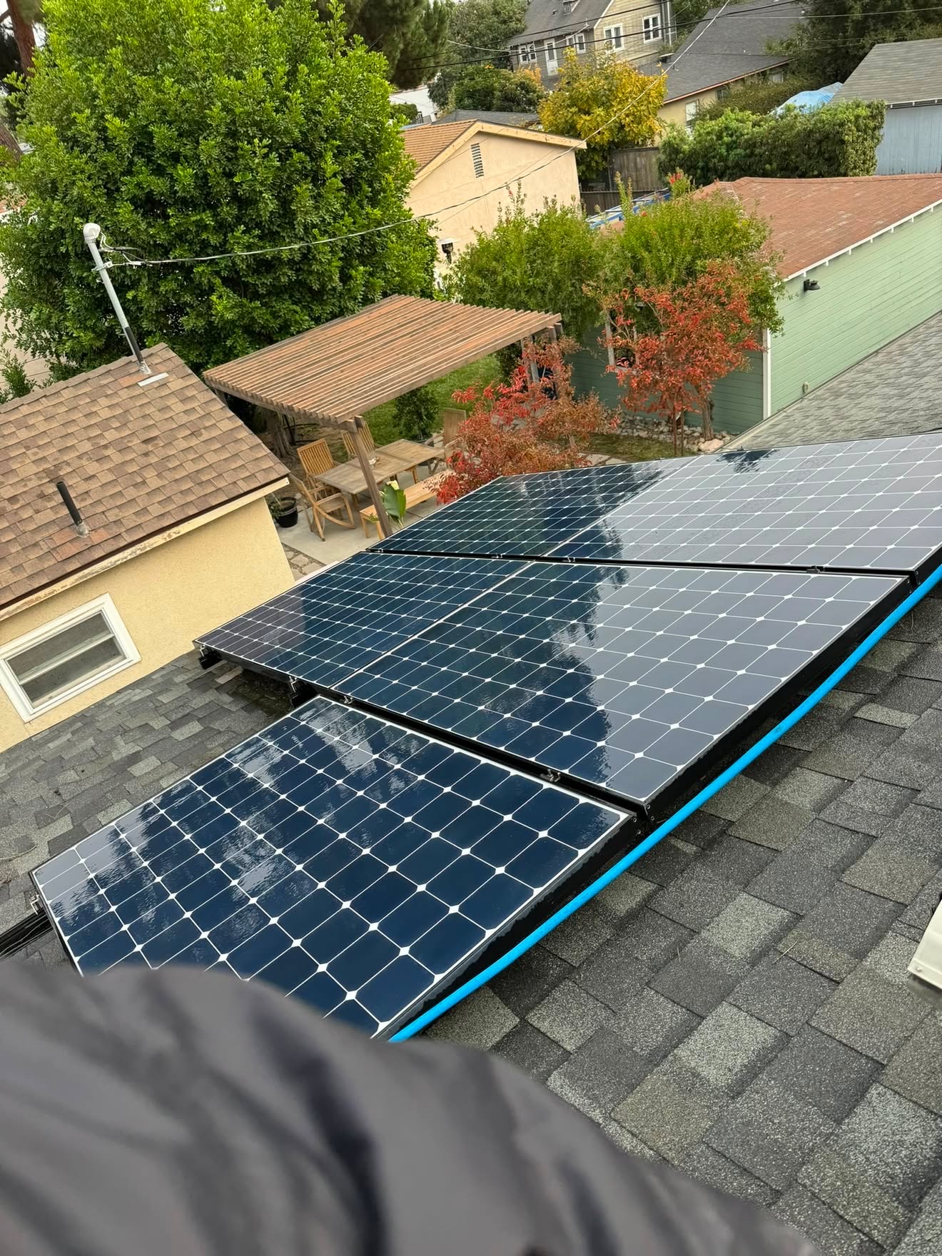 Freshly rinsed rooftop solar array